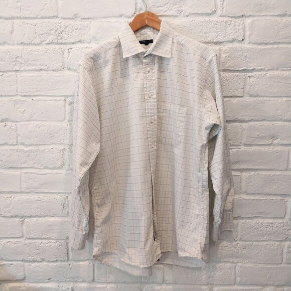 Burberry Other - Burberry Dress Shirt Men 16.5 35 White Black Striped Long Sleeve Plaid Button Up